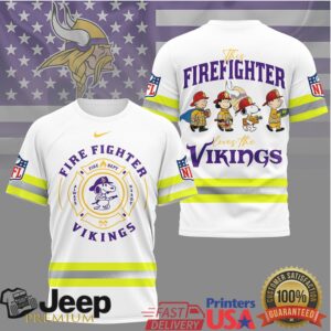 Minnesota Vikings Firefighter Snoopy & Friends NFL 3D Apparel Minnesota Vikings Firefighter Snoopy & Friends NFL 3D Apparel
