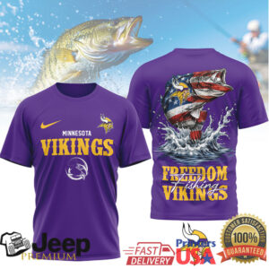 Minnesota Vikings Freedom Fishing Bass USA Flag Graphic T Shirt