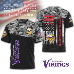 Minnesota Vikings NFL Veteran Awareness Camo Shirt End Veteran Suicide 22 A Day