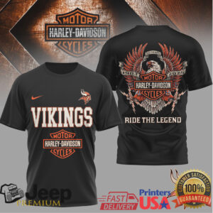 Minnesota Vikings x Harley Davidson Ride The Legend Black T Shirt
