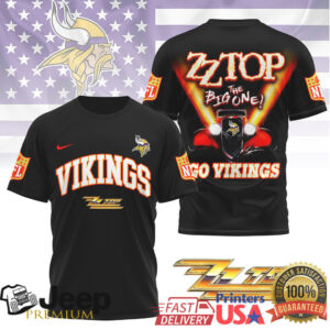 Minnesota Vikings x ZZ Top Rock Band “The Big One” Custom Black T Shirt