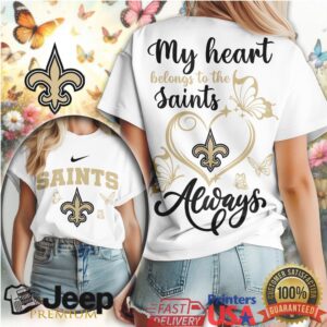 My Heart Belongs To The Saints Always T Shirt New Orleans Butterfly Tee