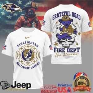 NFL Baltimore Ravens Firefighter Grateful Dead Skull & Bear Design Shirt NFL Baltimore Ravens Firefighter Grateful Dead Skull & Bear Design Shirt