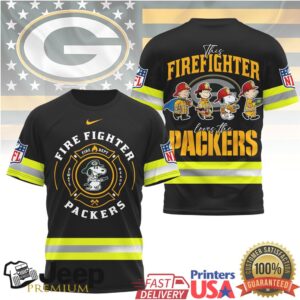 NFL Green Bay Packers Firefighter Snoopy Peanuts Fireman Crew Tee