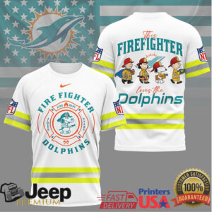 NFL Miami Dolphins Firefighter Snoopy & Friends Peanuts Tribute Shirt