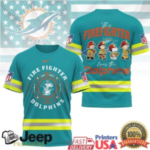 NFL Miami Dolphins Firefighter Snoopy & Friends Peanuts Tribute Shirt