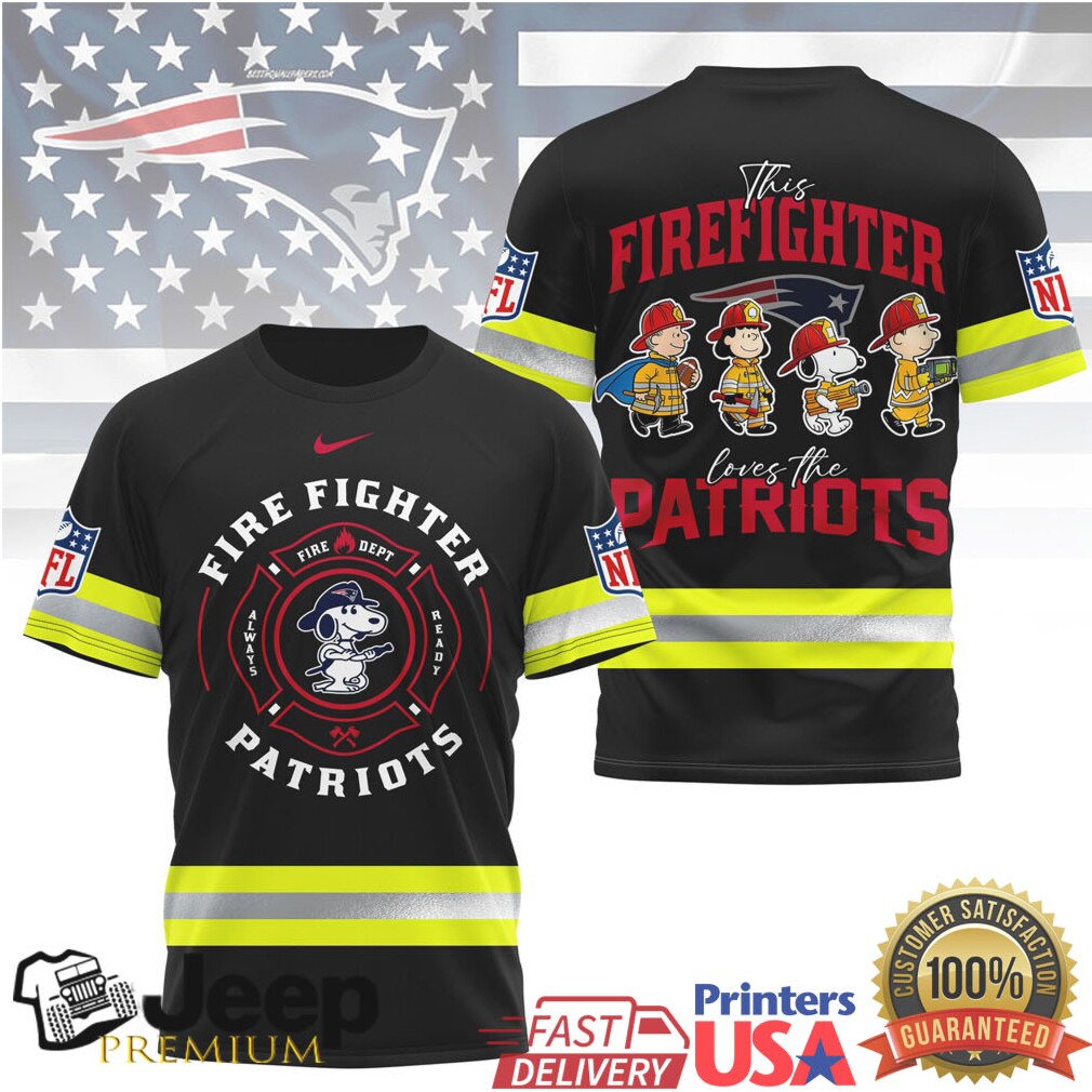 NFL New England Patriots Firefighter Snoopy Peanuts Gang Rescue Tee NFL New England Patriots Firefighter Snoopy Peanuts Gang Rescue Tee