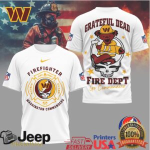 NFL Washington Commanders Firefighter Grateful Dead Dancing Bear T Shirt NFL Washington Commanders Firefighter Grateful Dead Dancing Bear T Shirt