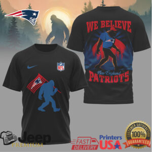 New England Patriots Bigfoot We Believe NFL Graphic T Shirt