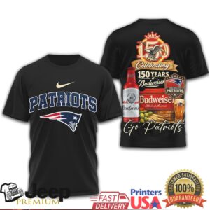 New England Patriots Budweiser 150 Years Anniversary Beer T Shirt New England Patriots Budweiser 150 Years Anniversary Beer T Shirt