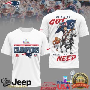 New England Patriots Super Bowl LIX Champions We All We Got T Shirt New England Patriots Super Bowl LIX Champions We All We Got T Shirt