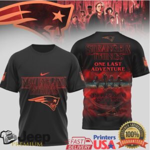 New England Patriots x Stranger Things One Last Adventure Black T Shirt New England Patriots x Stranger Things One Last Adventure Black T Shirt