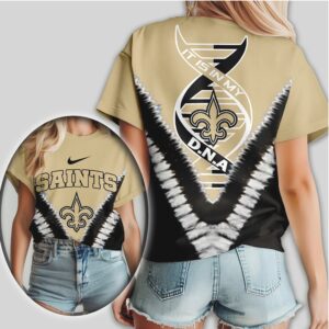 New Orleans Saints “It Is In My DNA” Gold V Tie Dye Women's T Shirt