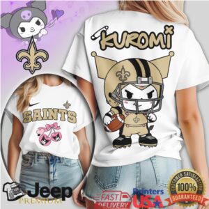New Orleans Saints Kuromi Women’s Tee Stylish Anime x NFL Collaboration Shirt New Orleans Saints Kuromi Women’s Tee Stylish Anime x NFL Collaboration Shirt