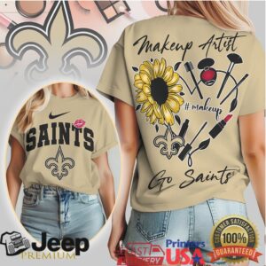 New Orleans Saints Makeup Artist Sunflower Lips Floral Fan T Shirt New Orleans Saints Makeup Artist Sunflower Lips Floral Fan T Shirt
