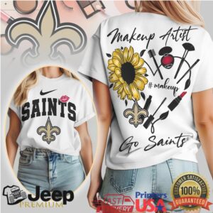 New Orleans Saints Makeup Artist Sunflower Lips Floral Fan T Shirt