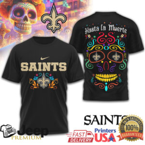 New Orleans Saints Sugar Skull T Shirt Hasta La Muerte Day of the Dead NFL Apparel