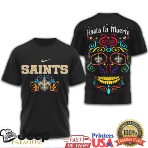 New Orleans Saints Sugar Skull T Shirt Hasta La Muerte Day of the Dead NFL Apparel