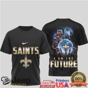 New Orleans Saints Terminator I Am The Future Gold Logo Tee New Orleans Saints Terminator I Am The Future Gold Logo Tee