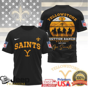 New Orleans Saints Yellowstone Dutton Ranch Montana Black T Shirt