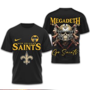 New Orleans Saints x Megadeth Vic Rattlehead Skull Black T Shirt