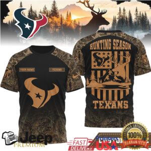 Personalized Houston Texans Camo Hunting Deer & Flag Graphic T Shirt Personalized Houston Texans Camo Hunting Deer & Flag Graphic T Shirt
