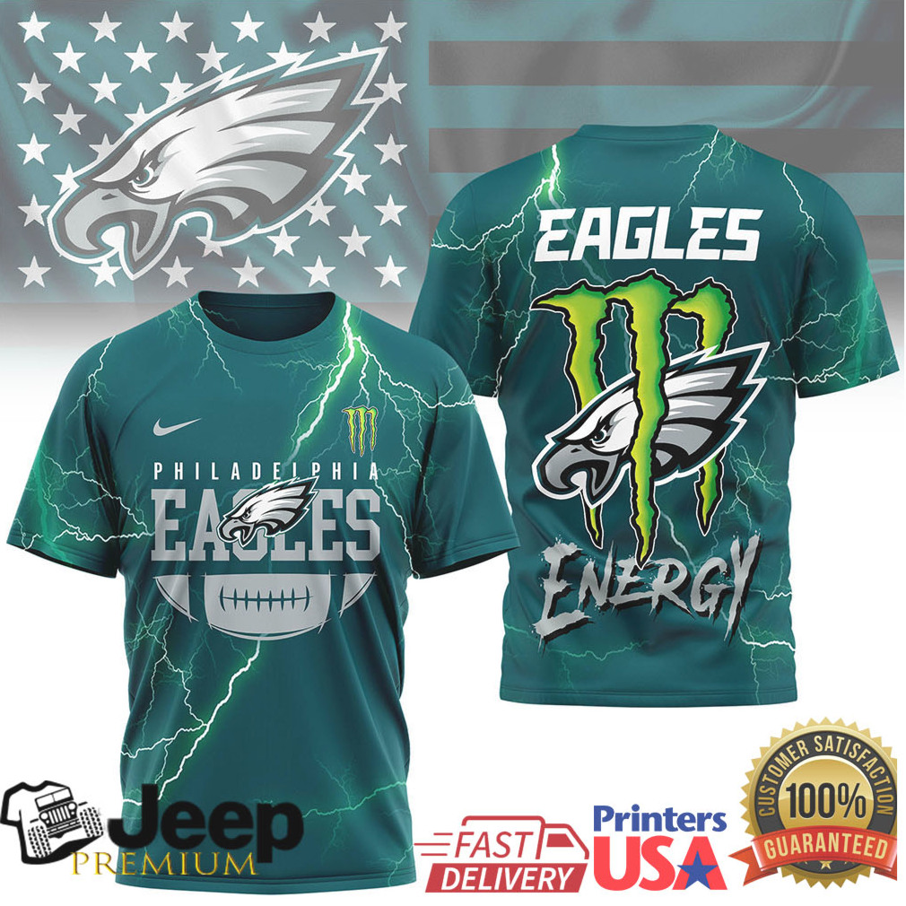 Philadelphia Eagles Monster Energy 3D Lightning All Over Print T Shirt Philadelphia Eagles Monster Energy 3D Lightning All Over Print T Shirt