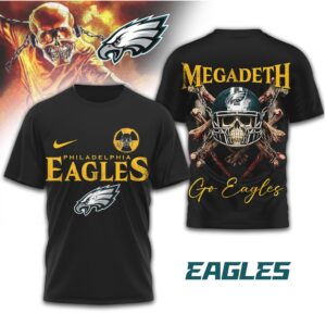 Philadelphia Eagles x Megadeth Heavy Metal Skull Graphic Black T Shirt
