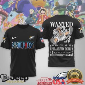 Philadelphia Eagles x One Piece Luffy Gear 5 Wanted Poster T Shirt Philadelphia Eagles x One Piece Luffy Gear 5 Wanted Poster T Shirt
