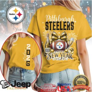 Pittsburgh Steelers 2026 Happy New Year Champagne Football Tee Pittsburgh Steelers 2026 Happy New Year Champagne Football Tee
