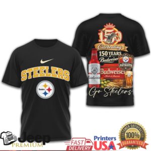Pittsburgh Steelers Budweiser 150 Years Celebration Beer Collaboration T Shirt Pittsburgh Steelers Budweiser 150 Years Celebration Beer Collaboration T Shirt