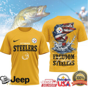 Pittsburgh Steelers Freedom Fishing Largemouth Bass Graphic Tee