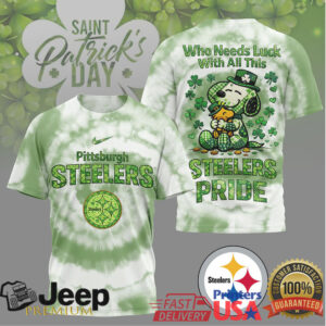 Pittsburgh Steelers Snoopy St. Patrick's Day Lucky Clover T Shirt