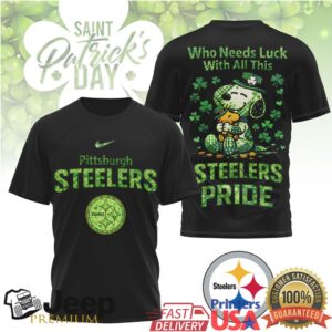 Pittsburgh Steelers Snoopy St. Patrick's Day Lucky Clover T Shirt