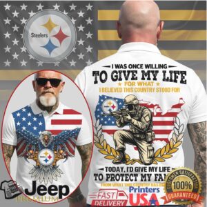 Pittsburgh Steelers Soldier & Eagle USA Flag Patriotic 3D Polo Pittsburgh Steelers Soldier & Eagle USA Flag Patriotic 3D Polo