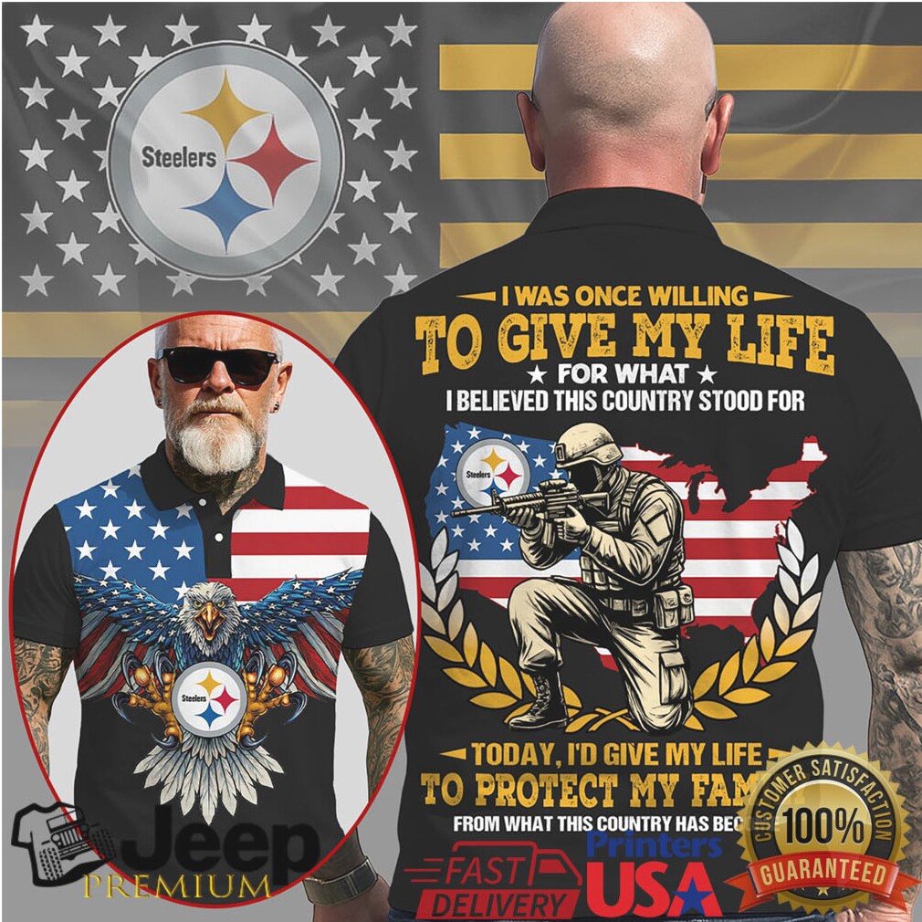 Pittsburgh Steelers Soldier & Eagle USA Flag Patriotic 3D Polo Pittsburgh Steelers Soldier & Eagle USA Flag Patriotic 3D Polo
