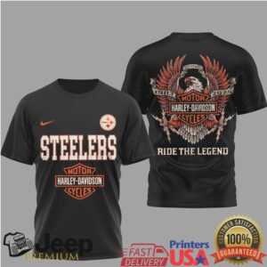 Pittsburgh Steelers x Harley Davidson Ride The Legend Black T Shirt