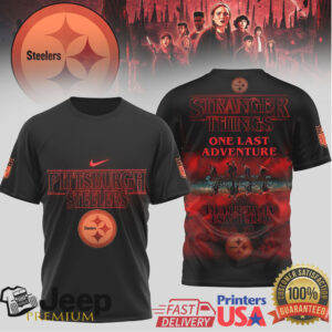 Pittsburgh Steelers x Stranger Things One Last Adventure Black T Shirt