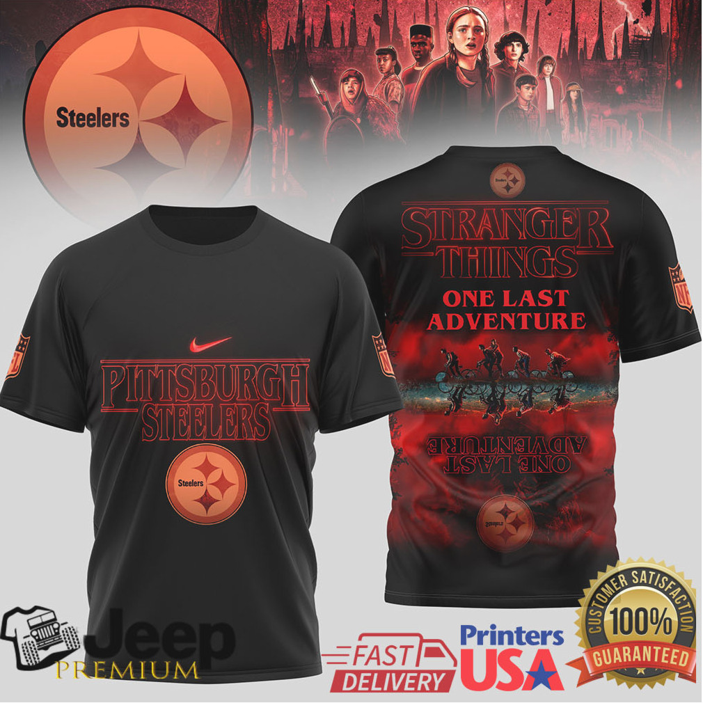 Pittsburgh Steelers x Stranger Things One Last Adventure Black T Shirt Pittsburgh Steelers x Stranger Things One Last Adventure Black T Shirt