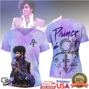 Prince Purple Rain Signature Graphic Tribute All Over Print Shirt