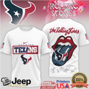 Rolling Stones x Houston Texans Signature Series T Shirt Vintage NFL Rock Mashup