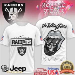 Rolling Stones x Las Vegas Raiders Silver & Black Rock T Shirt NFL Classic Mashup