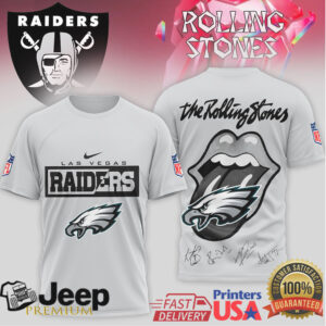 Rolling Stones x Las Vegas Raiders Silver & Black Rock T Shirt NFL Classic Mashup