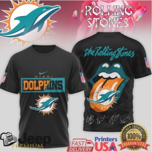 Rolling Stones x Miami Dolphins Aqua Summer Rock T Shirt Vintage NFL Music Tee Rolling Stones x Miami Dolphins Aqua Summer Rock T Shirt Vintage NFL Music Tee