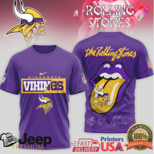 Rolling Stones x Minnesota Vikings Skol Rock Signature T Shirt Purple Pride Edition