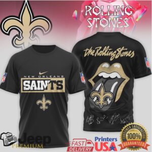 Rolling Stones x New Orleans Saints Gold Tongue T Shirt Fleur de lis Rock Mashup Rolling Stones x New Orleans Saints Gold Tongue T Shirt Fleur de lis Rock Mashup