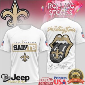 Rolling Stones x New Orleans Saints Gold Tongue T Shirt Fleur de lis Rock Mashup