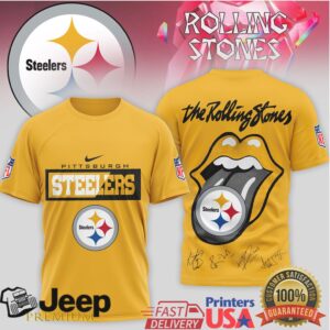 Rolling Stones x Pittsburgh Steelers Steel City Rock T Shirt Black & Gold Band Tee Rolling Stones x Pittsburgh Steelers Steel City Rock T Shirt Black & Gold Band Tee