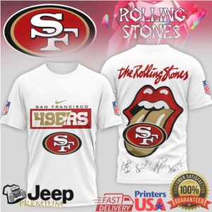 Rolling Stones x San Francisco 49ers Faithful Rock T Shirt Vintage NFL Signature Logo