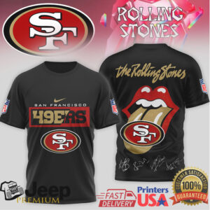 Rolling Stones x San Francisco 49ers Faithful Rock T Shirt Vintage NFL Signature Logo